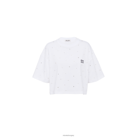 Miu Miu Vágott pamut póló hímzett logóval fehér - Miu Miu Magyarország 826B06719